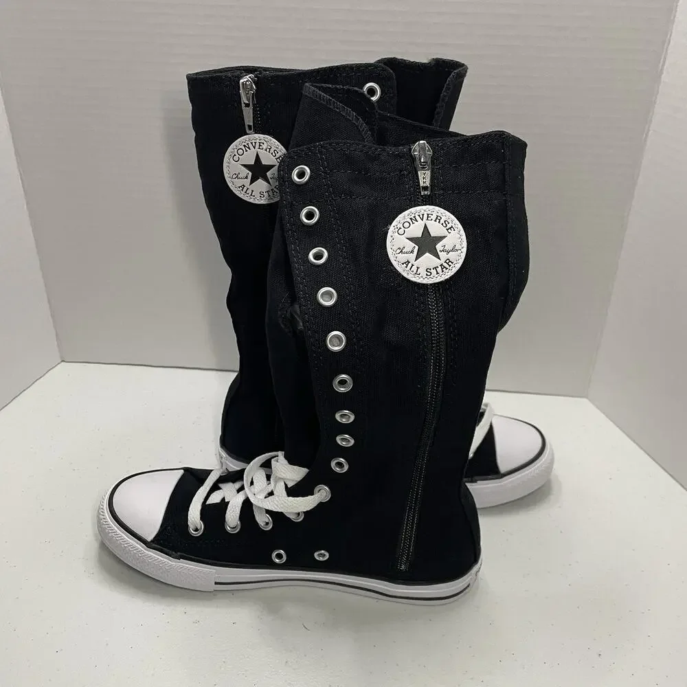 Converse Kids Size 3 Shoes NEW Knee High Chuck Taylor All Star XHi Black Zip Up - Picture 8 of 9